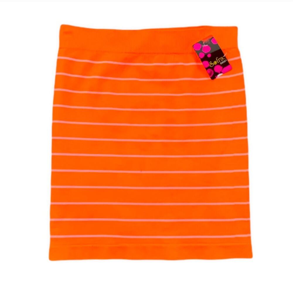 Sofra Neon Orange Stripe Mini Skirt ONE SIZE
